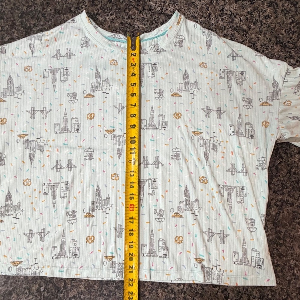 Cuddl Duds Women XL Mint Green NYC Print Ribbed Pajama Top Short Sleeve Lounge - Picture 6 of 7